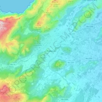 Topografische kaart Pollença, hoogte, reliëf