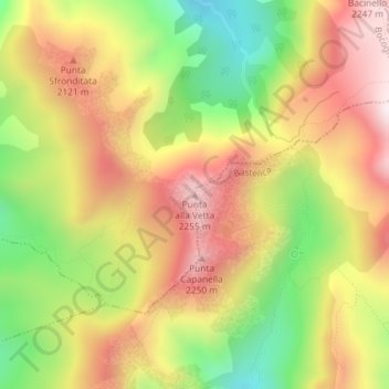Topografische kaart Punta alla Vetta, hoogte, reliëf