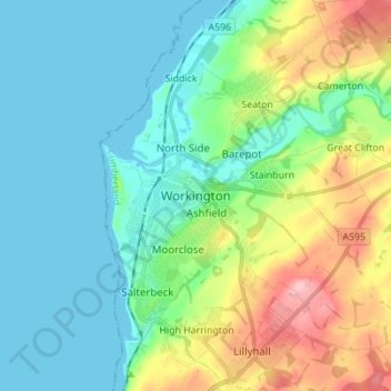 Topografische kaart Workington, hoogte, reliëf
