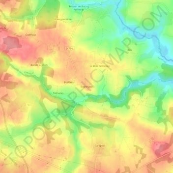 Topografische kaart Boderiabé, hoogte, reliëf