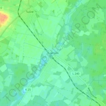Topografische kaart Eversen, hoogte, reliëf