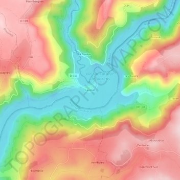 Topografische kaart Laussac, hoogte, reliëf