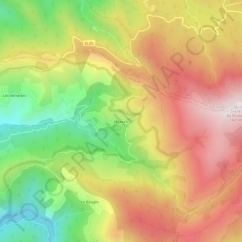 Topografische kaart Mijavols, hoogte, reliëf
