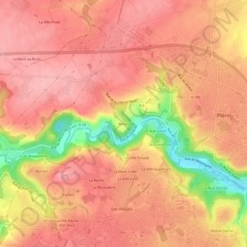 Topografische kaart Kertau, hoogte, reliëf