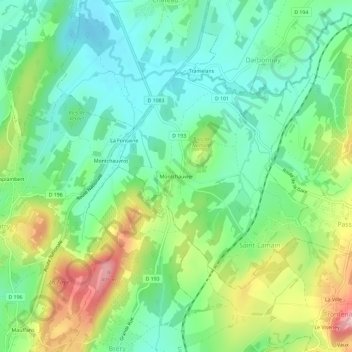 Topografische kaart Montchauvier, hoogte, reliëf