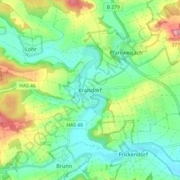 Topografische kaart Kraisdorf, hoogte, reliëf