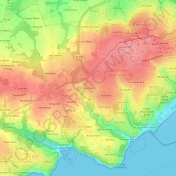 Topografische kaart Kerarbleiz, hoogte, reliëf