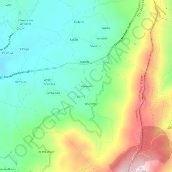 Topografische kaart Vilaxuste, hoogte, reliëf