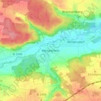Topografische kaart Weinzierlein, hoogte, reliëf
