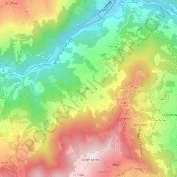 Topografische kaart Rubbiano, hoogte, reliëf
