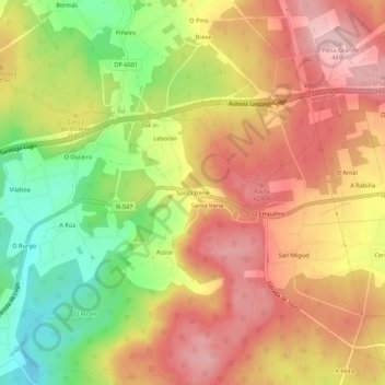 Topografische kaart Santa Irene, hoogte, reliëf
