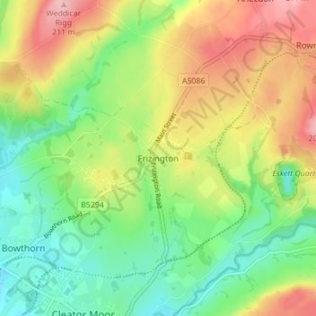 Topografische kaart Frizington, hoogte, reliëf