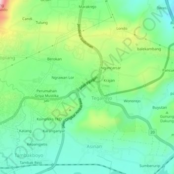 Topografische kaart Bawen, hoogte, reliëf