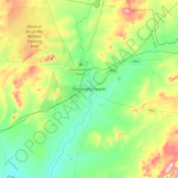 Topografische kaart Potchefstroom, hoogte, reliëf