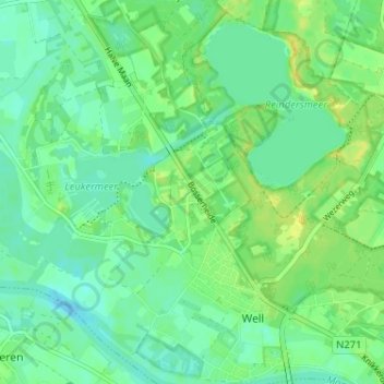 Topografische kaart Bosscherheide, hoogte, reliëf