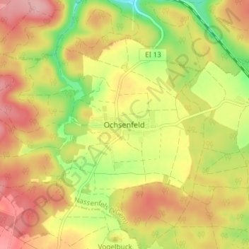 Topografische kaart Ochsenfeld, hoogte, reliëf