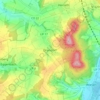 Topografische kaart Draisdorf, hoogte, reliëf