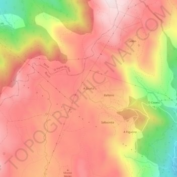 Topografische kaart A Graña, hoogte, reliëf