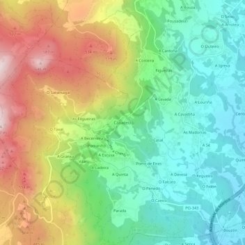 Topografische kaart Canadelo, hoogte, reliëf