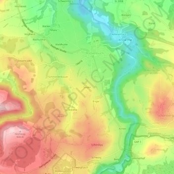 Topografische kaart Solder, hoogte, reliëf