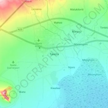 Topografische kaart Taveta, hoogte, reliëf
