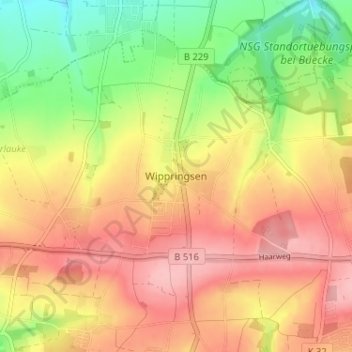 Topografische kaart Wippringsen, hoogte, reliëf