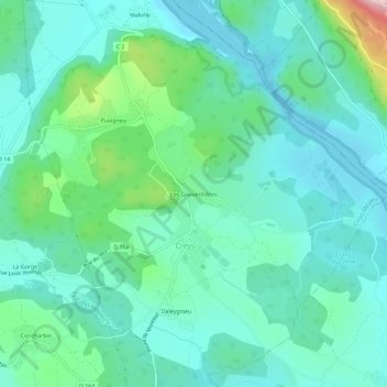 Topografische kaart Les Gouverdières, hoogte, reliëf