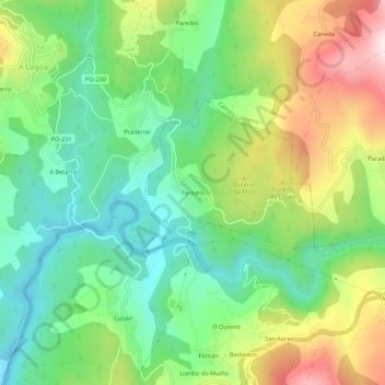 Topografische kaart Fentáns, hoogte, reliëf