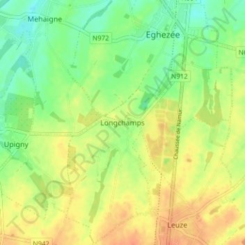 Topografische kaart Longchamps, hoogte, reliëf
