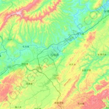 Topografische kaart 花垣县, hoogte, reliëf