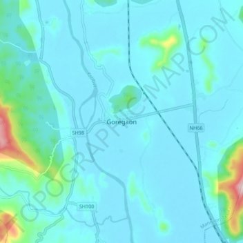 Topografische kaart Goregaon, hoogte, reliëf
