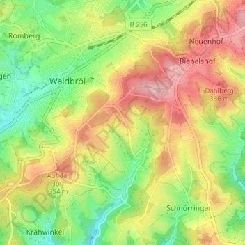 Topografische kaart Wilhelmstal, hoogte, reliëf