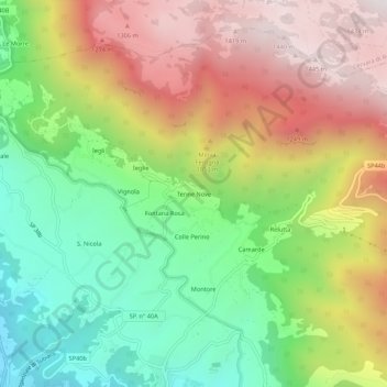 Topografische kaart Tenne Nove, hoogte, reliëf