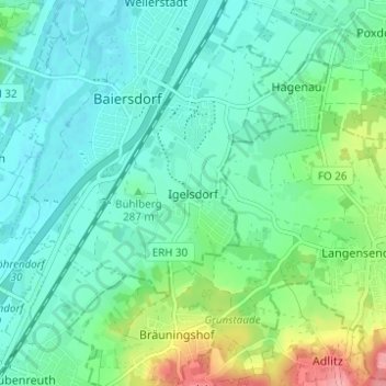 Topografische kaart Igelsdorf, hoogte, reliëf