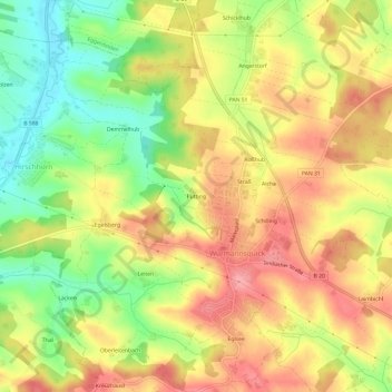 Topografische kaart Putting, hoogte, reliëf