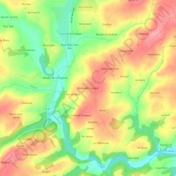 Topografische kaart Kerdudal Conaour, hoogte, reliëf