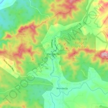Topografische kaart Herberton, hoogte, reliëf