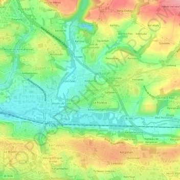 Topografische kaart Le Rouillen, hoogte, reliëf