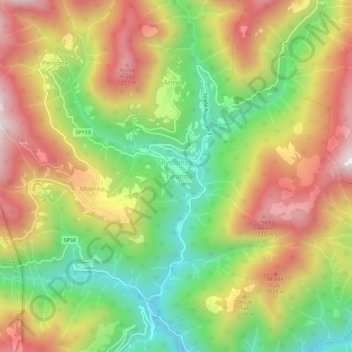 Topografische kaart Turano, hoogte, reliëf