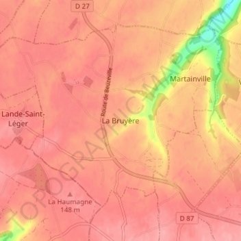 Topografische kaart La Bruyère, hoogte, reliëf