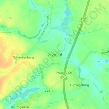 Topografische kaart Dauerthal, hoogte, reliëf