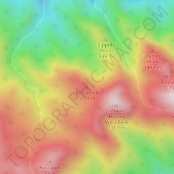 Topografische kaart Barrabool, hoogte, reliëf