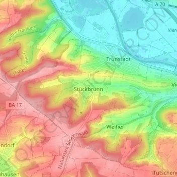 Topografische kaart Stückbrunn, hoogte, reliëf