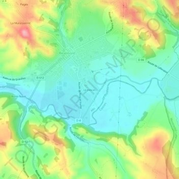 Topografische kaart Le Joncas, hoogte, reliëf
