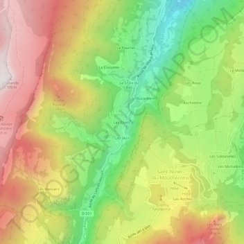 Topografische kaart Les Étrets, hoogte, reliëf