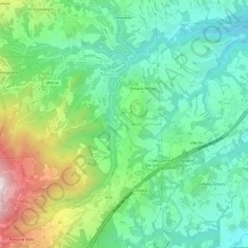 Topografische kaart Ornano Grande, hoogte, reliëf
