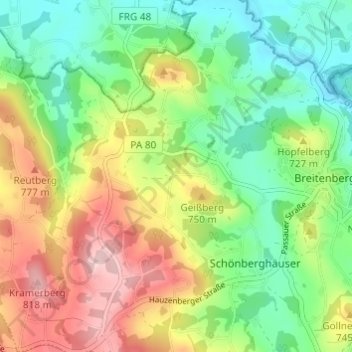 Topografische kaart Gegenbach, hoogte, reliëf