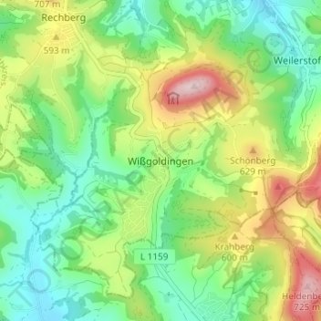 Topografische kaart Wißgoldingen, hoogte, reliëf