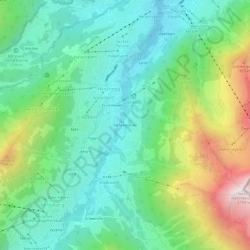 Topografische kaart Nebenwasser, hoogte, reliëf