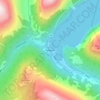 Topografische kaart Hellesylt, hoogte, reliëf